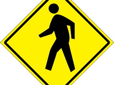 CS-134_PedestrianCrossing Yellow pedestrian crossing safety sign printed by Carroll Printing & Promotions
