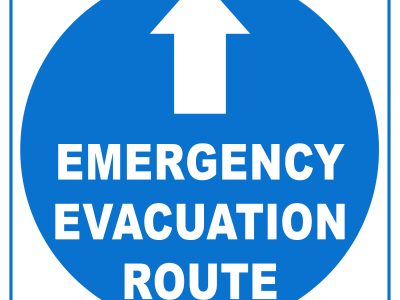 CS-285_EmergencyEvacuationRoute Blue Emergency Evacuation Route safety sign printed by Carroll Printing & Promotions