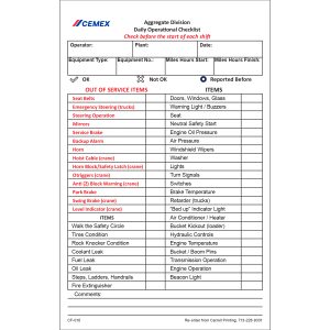 CF-010 Cemex Aggregates Daily Operational Checklist