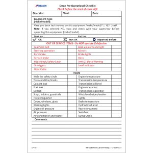 CF-011 Cemex Crane Pre-Operational Checklist