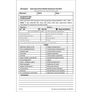 CF-015 Cemex Daily Operational Mobile Equipment Checklist