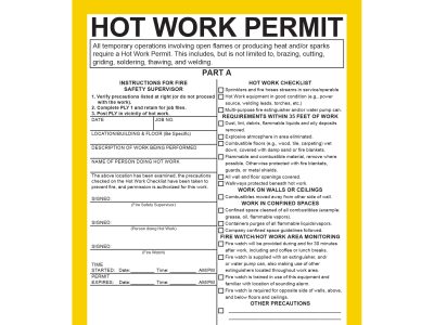 CTAG-002_HotWorkPermit_Tag Yellow hot work permit tag with a numbered stub, printed by Carroll Printing & Promotions