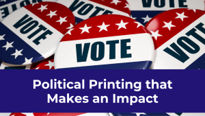 Political campaign VOTE buttons, the kind of promotional items Carroll Printing & Promotions produces for Houston campaigns
